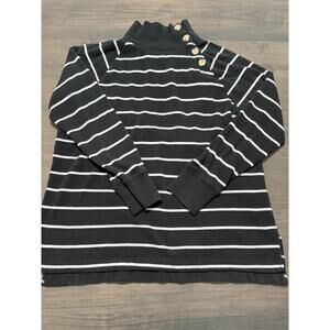 J.CREW Mock Novelty Button Black Striped Sweater Shirt Small